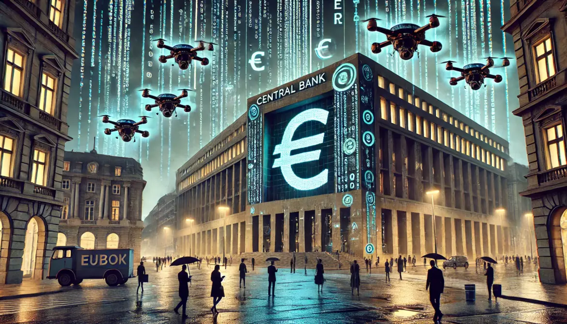 DALL·E 2024-12-16 11.42.30 – A dystopian vision inspired by programmable digital currencies_ A dark futuristic city with glowing digital signs, people walking under surveillance d Bankensystem - entdecke Nordzypern - Sunrise